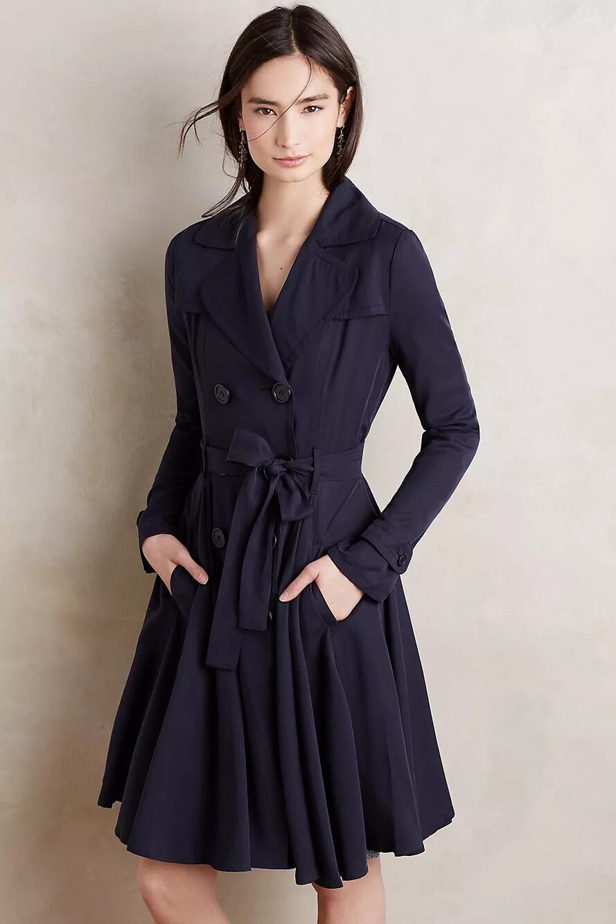 Anthropologie dRa Fayette Navy Fit & Flare Trench Coat NWT Small